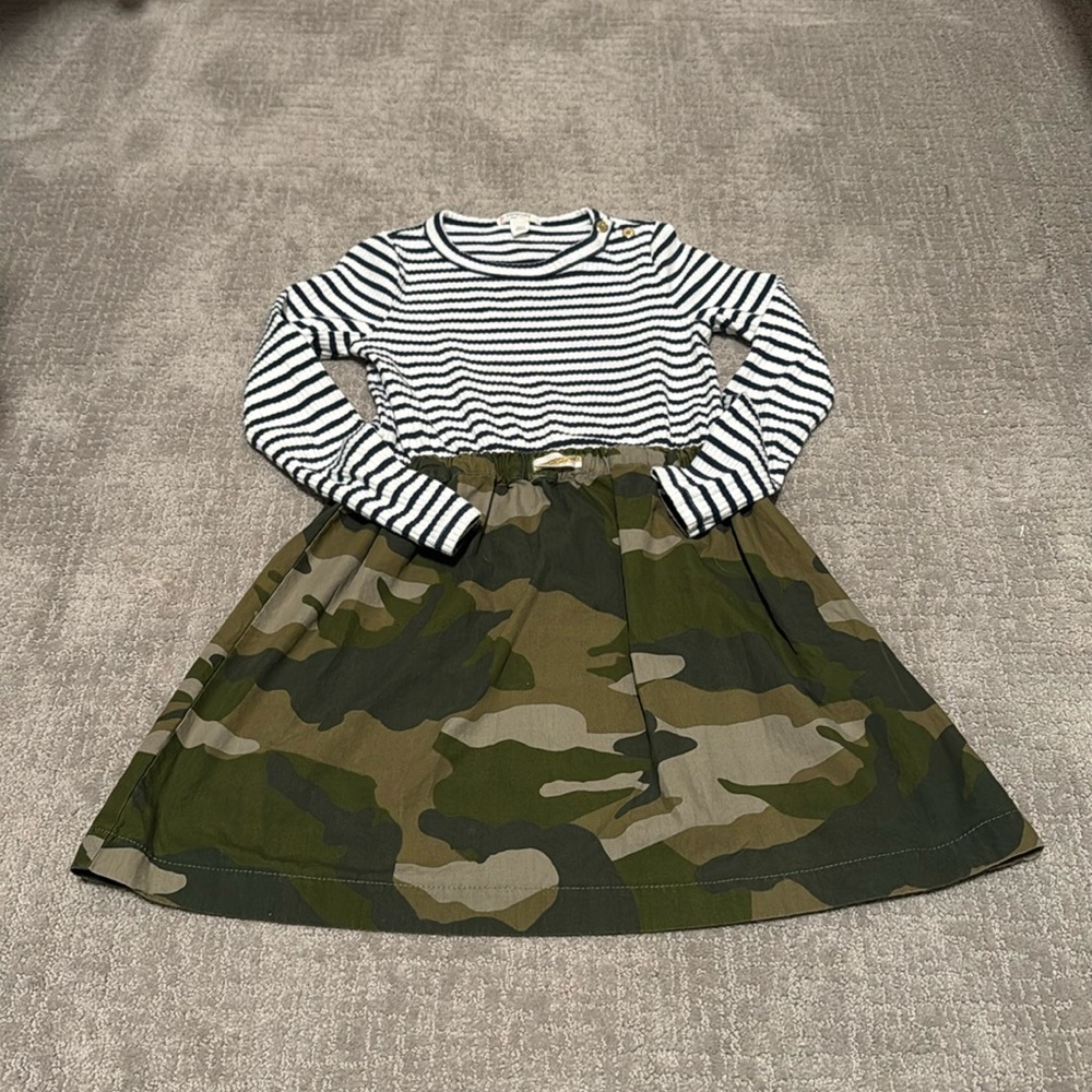 Crewcuts stripped top and camo bottom dress with buttons on neck